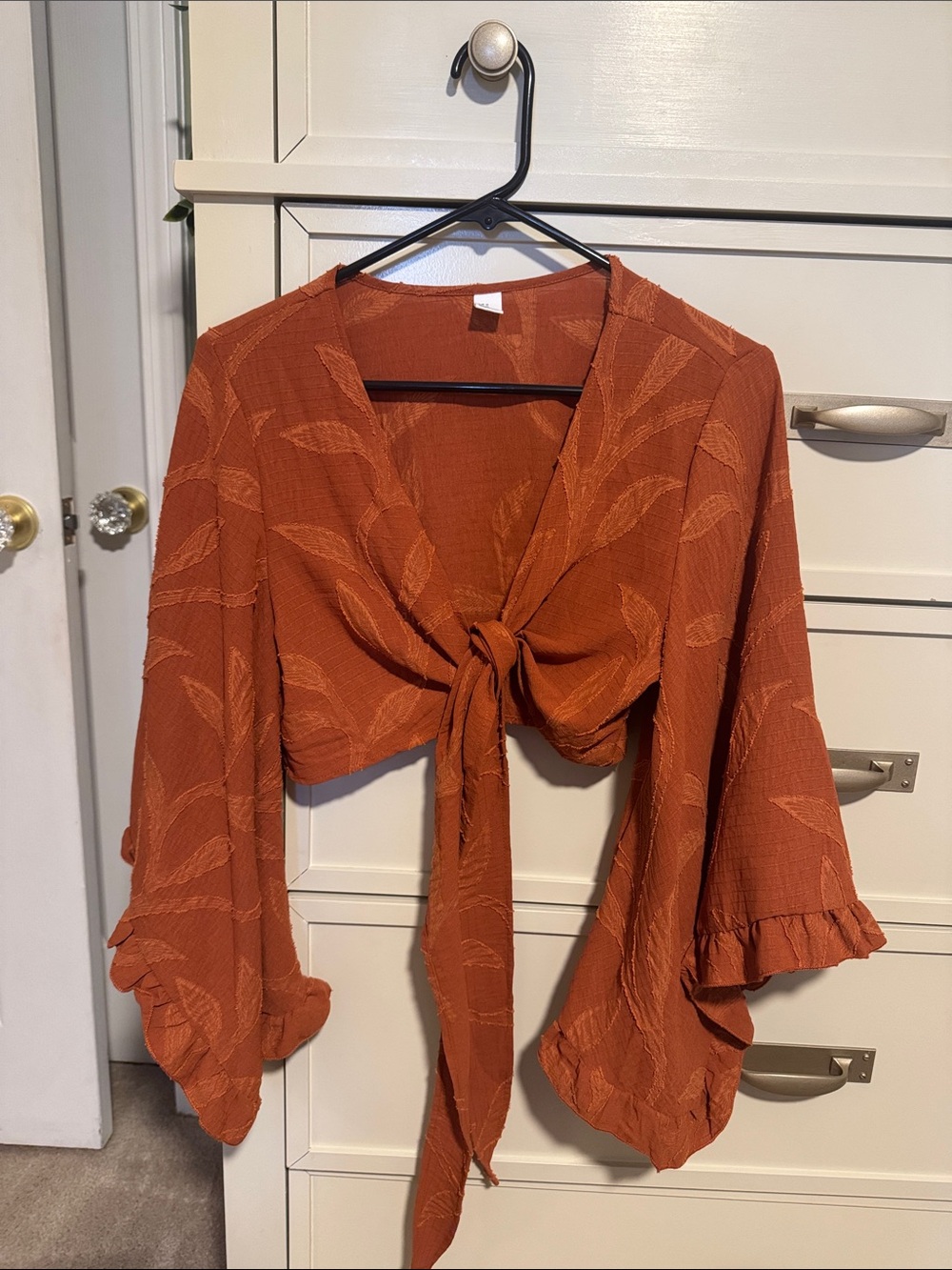 Amazon Rust Tie-Front Cropped Blouse